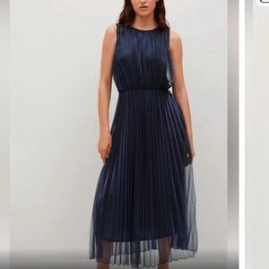 Mango Navy Pleated Midi Dress